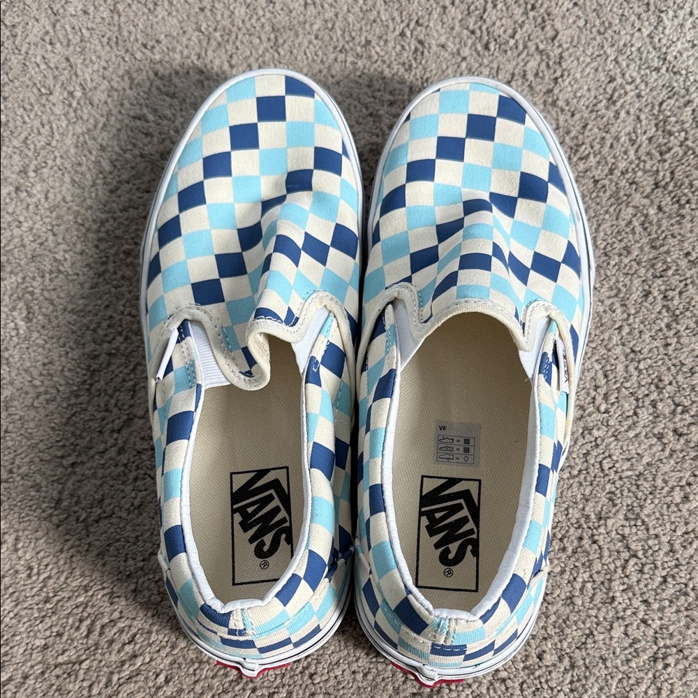 Vans Kids Blue and White Checkered Slip-On Sneakers